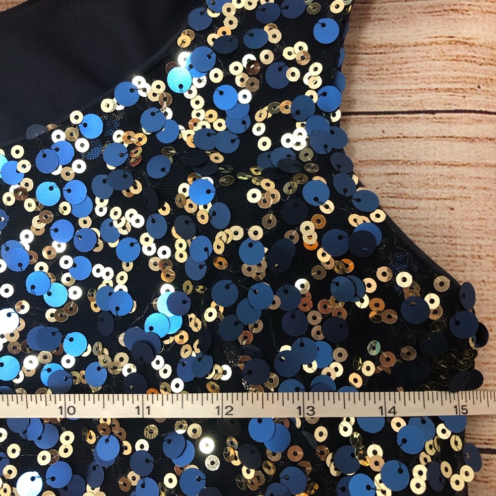 Oleg Cassini Blue Sequin Dress Size 4 - Picture 6 of 6